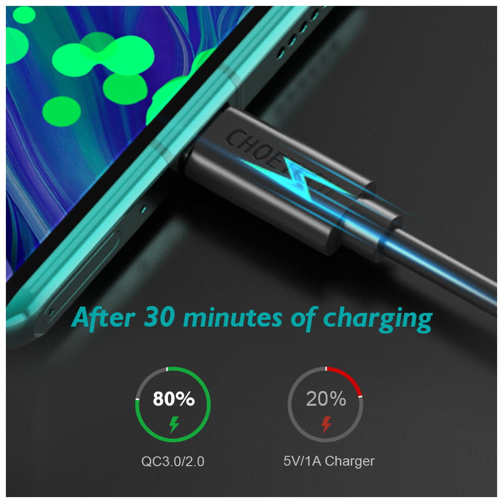 Дата кабель USB 2.0 AM to Type-C 2.0m 3A 18W PVC Choetech (AC0003) - зображення 3