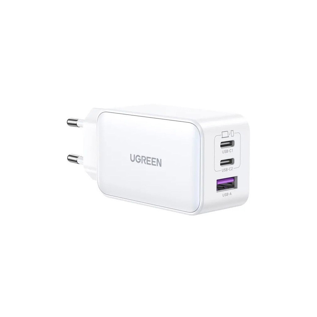 Зарядний пристрій Ugreen USB-A+2*USB-C 65W GaN Tech Fast White (CD224/15334) - зображення 2