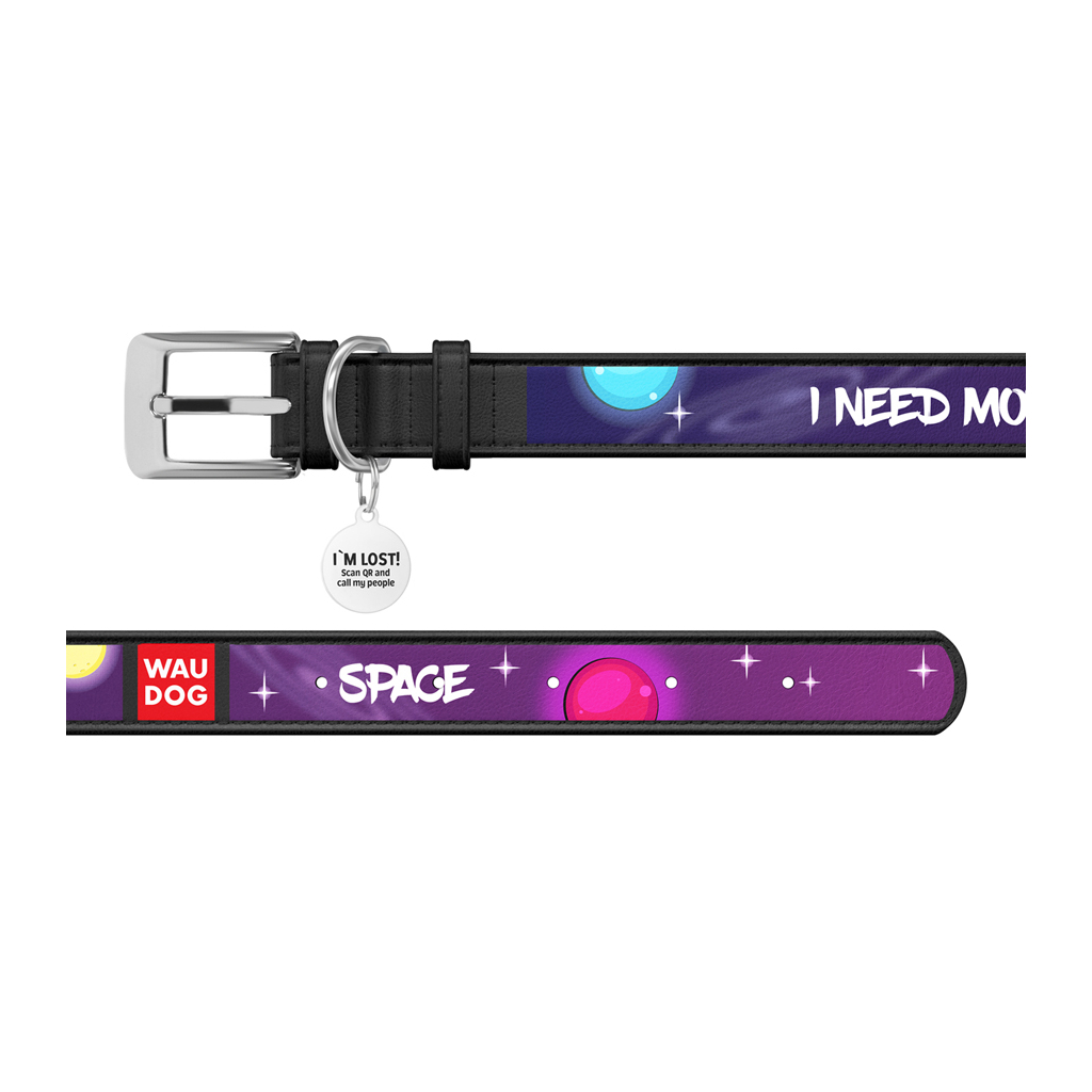 Нашийник для тварин WAUDOG Design з QR паспортом "Більше космосу" L Ш 25 мм Д 37-48 см чорний (0025-0126-01) - зображення 3