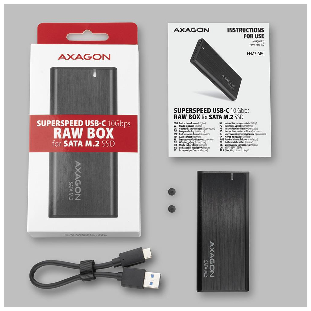Кишеня зовнішня AXAGON USB-C 3.2 Gen 2 metal box for M.2 SATA SSD RAW (EEM2-SBC) - зображення 4