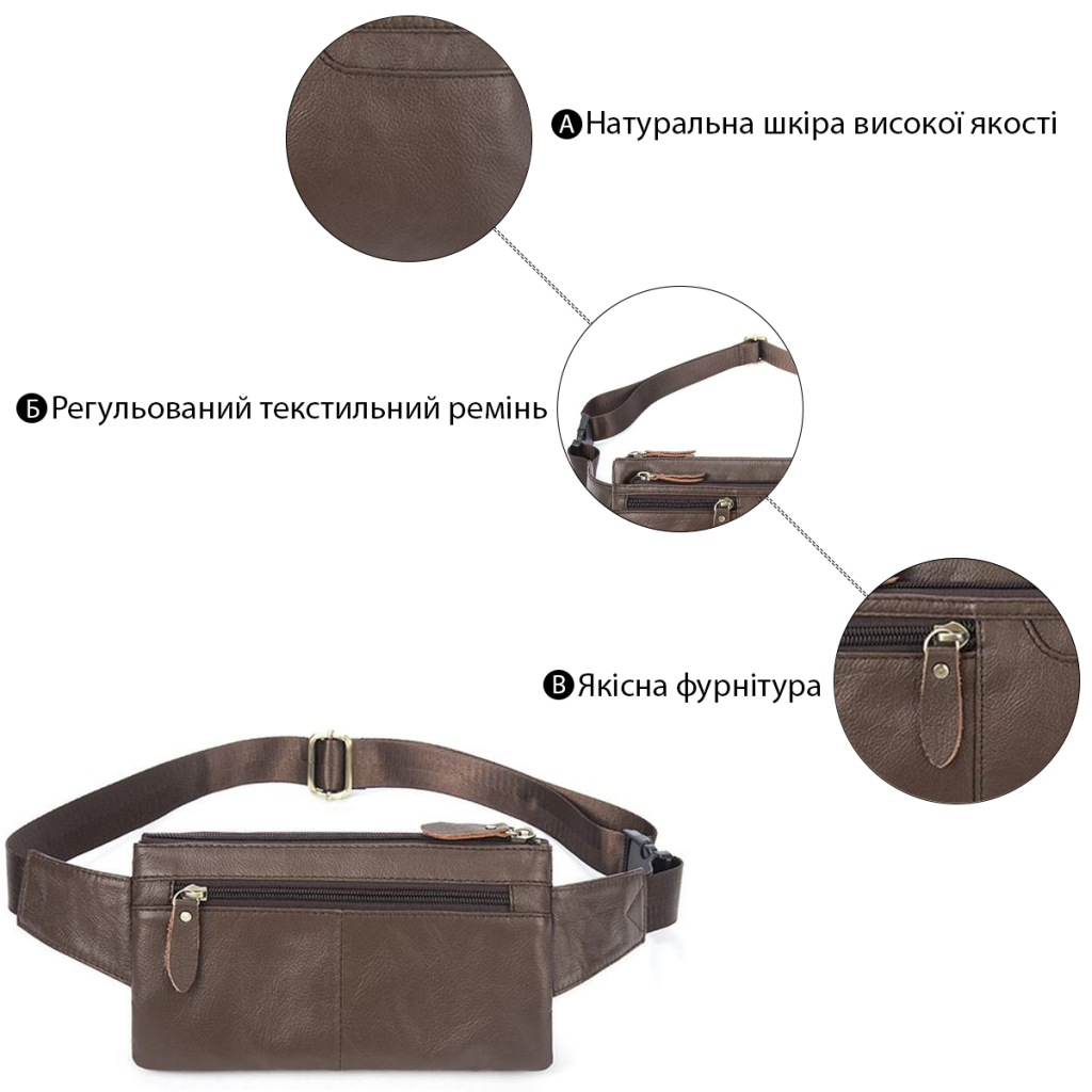 Сумка Vintage На пояс Коричнева (14736) - зображення 4