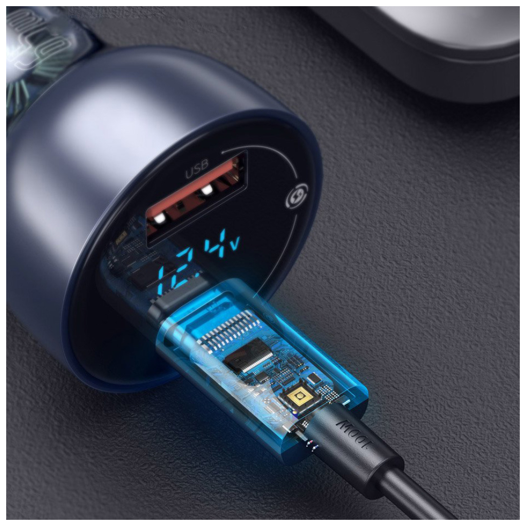 Зарядний пристрій Baseus Particular Digital Display QC+PPS Dual Quick Charger Car Charger 65W Shallow tarnish (CCKX-C0A) - зображення 7