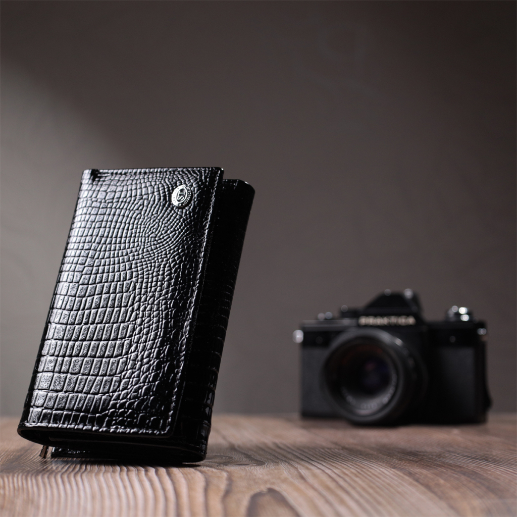 Гаманець ST Leather Три складення з натуральної шкіри Чорний (22707) - зображення 9