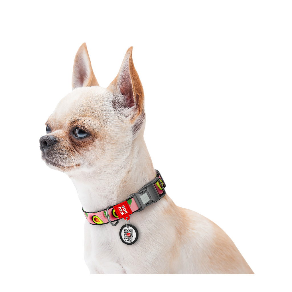 Нашийник для тварин WAUDOG Nylon з QR паспортом "Авокадо на рожевому" пластиковий фастекс XL (283-4051) - зображення 3