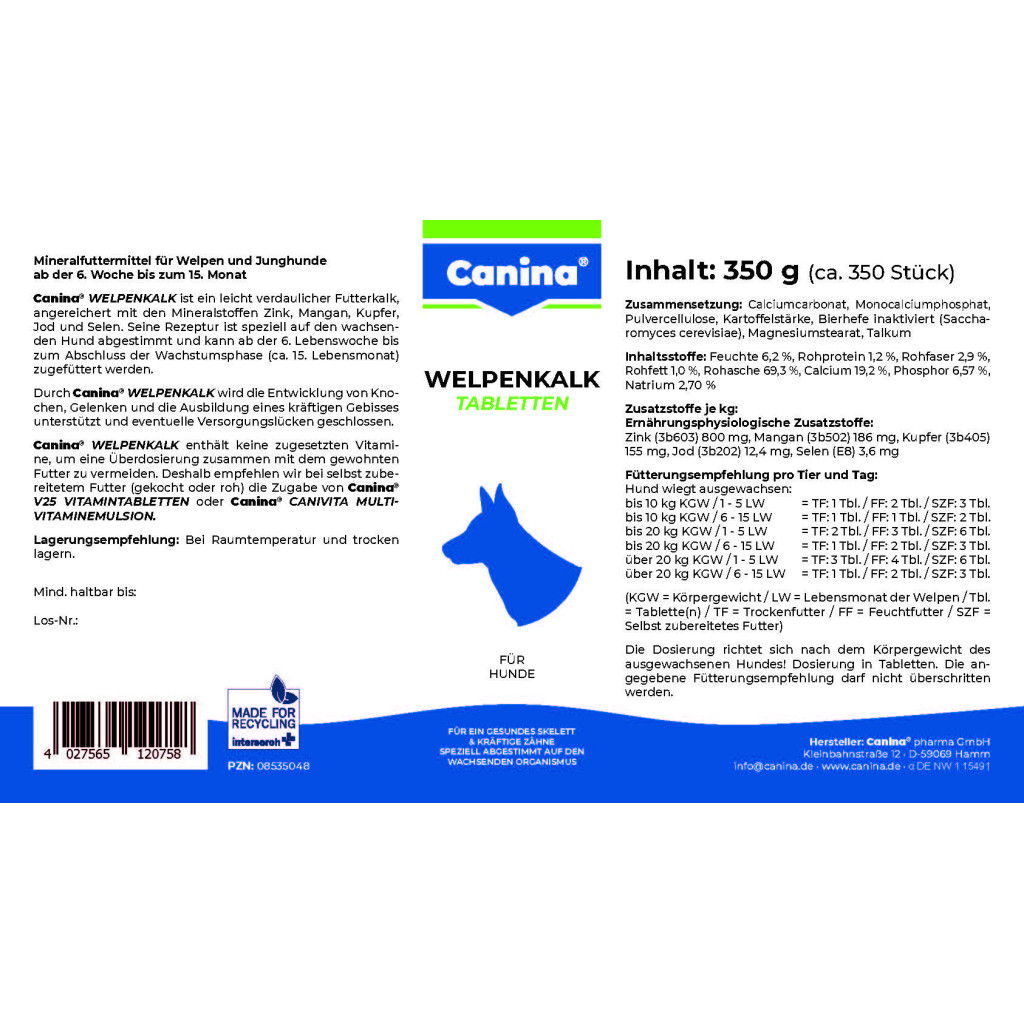 Вітаміни для собак Canina Welpenkalk Таблетки для цуценят 350 г (4027565120758) - изображение 3