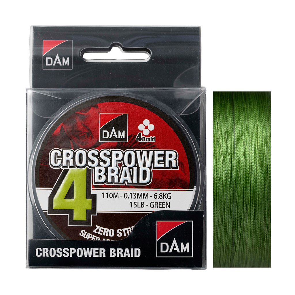 Шнур DAM CROSSPOWER 4-BRAID 110м 0,10мм 4,5кг/10Lb (green) (60071) - зображення 1
