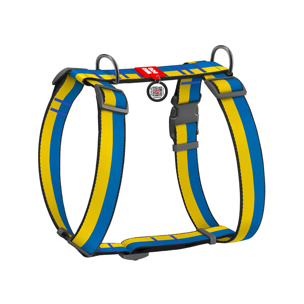 Шлея для собак WAUDOG Nylon анатомічна H-подібна з QR-паспортом "Colors of freedom" пластиковий фастекс XL (323-4020) - изображение 1