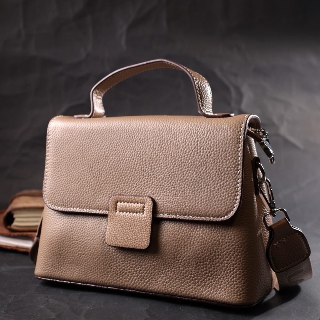 Сумка Vintage Жіноча сетчел із натуральної шкіри Бежева (22292) - зображення 9