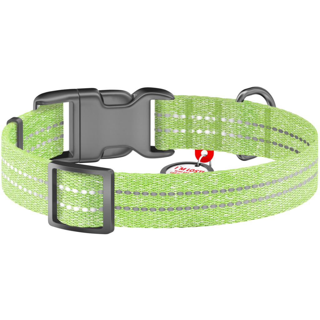 Нашийник для тварин WAUDOG Re-cotton з QR паспортом світловідбивний Ш 20 мм Д 28-40 см салатовий (02885) - зображення 2