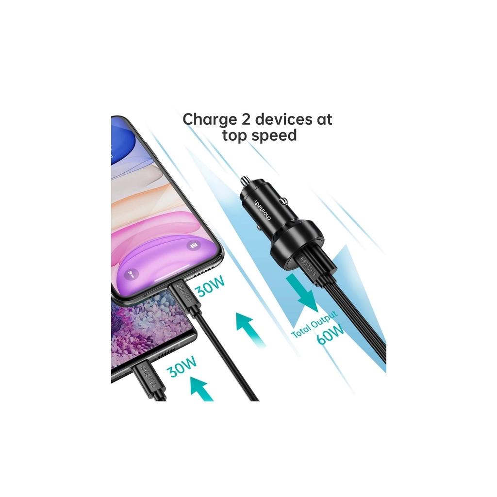 Зарядний пристрій Choetech USB-C+USB-A 60W QC3.0/PD/PPS black (TC0014-BK) - зображення 5