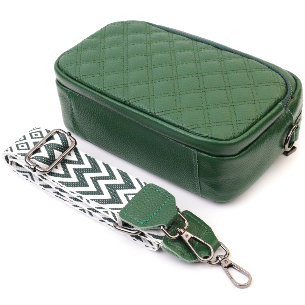 Сумка Vintage Жіноча прошита ромбами на лицьовій стороні з натуральної шкіри Зелена (22635) - зображення 8