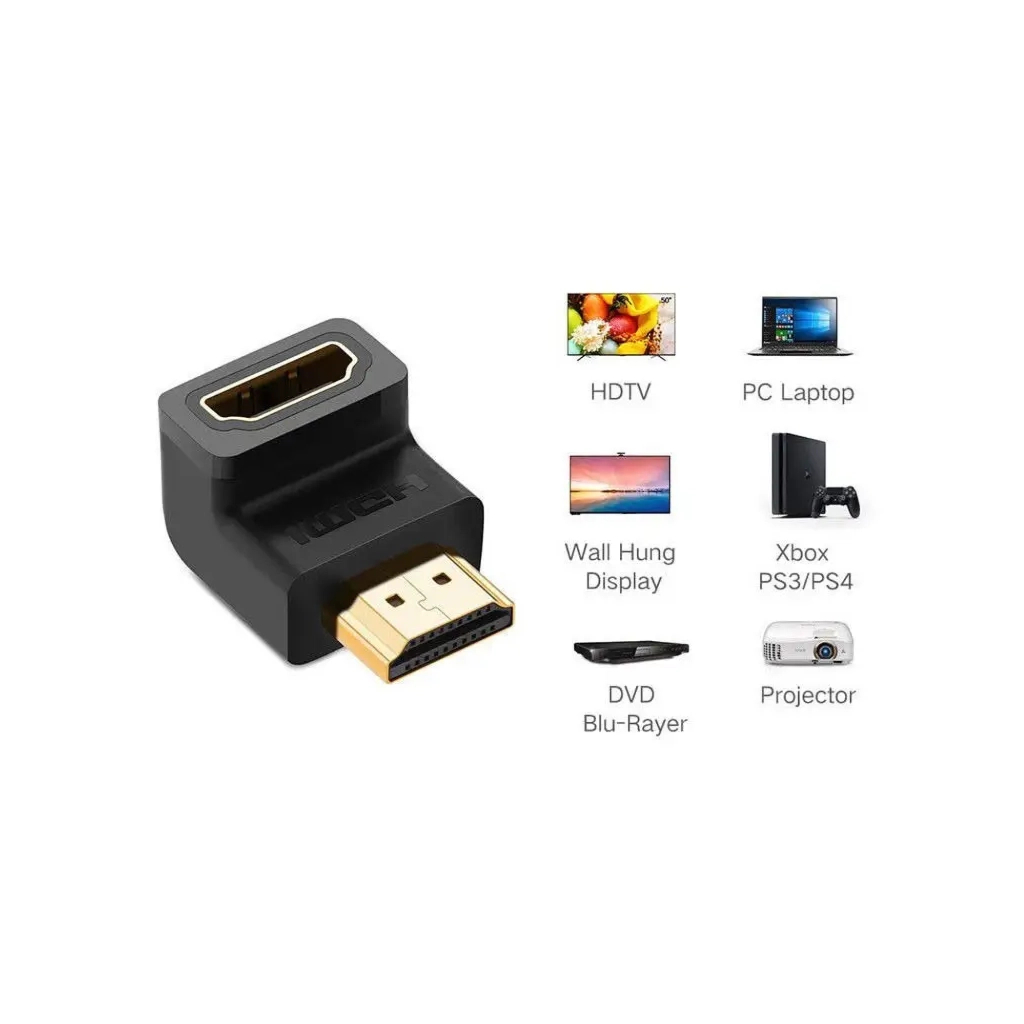Перехідник HDMI M to HDMI F 90° corner Down HD112 black Ugreen (20109) - зображення 3