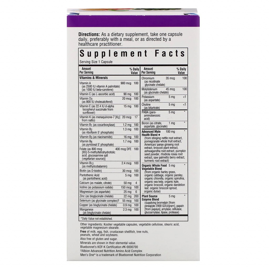 Мультивітамін Bluebonnet Nutrition Чоловічі Мультівітаміни, Men's One, 30 рослинних капсул (BLB0139) - зображення 2