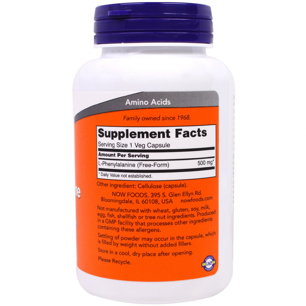 Амінокислота Now Foods L-Фенілаланін, L-Phenylalanine, 500мг, 120 капсул (NOW-00132) - зображення 2