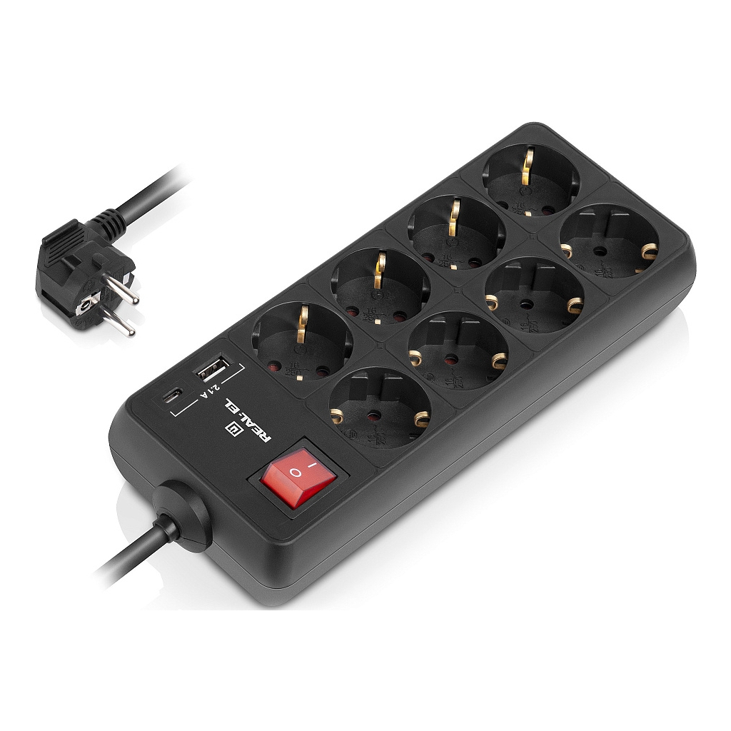 Мережевий подовжувач REAL-EL RS-PROTECT 805 1.8m, black (EL122300042) - зображення 2