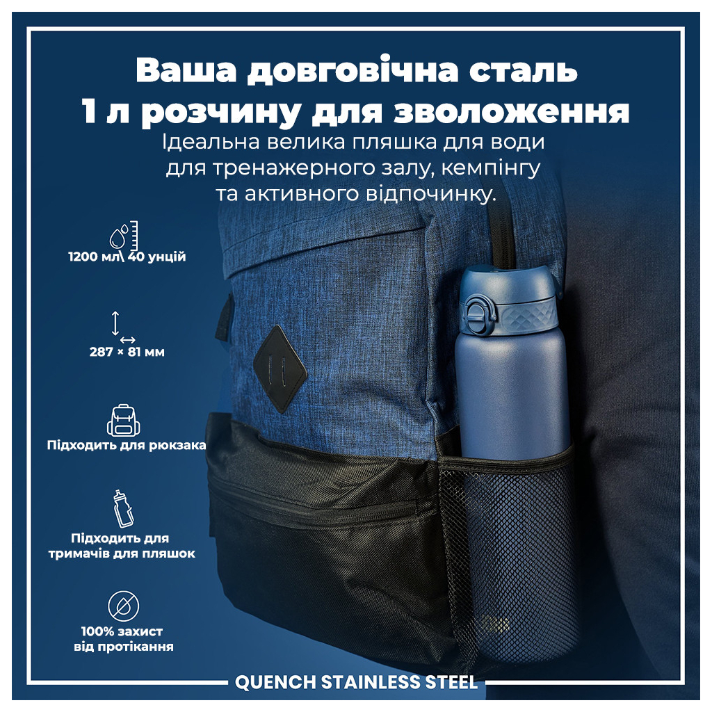 Пляшка для води ION8 OneTouch Stainless Steel 1200 мл Ash Navy (I8SS1000ANAVY) - зображення 5
