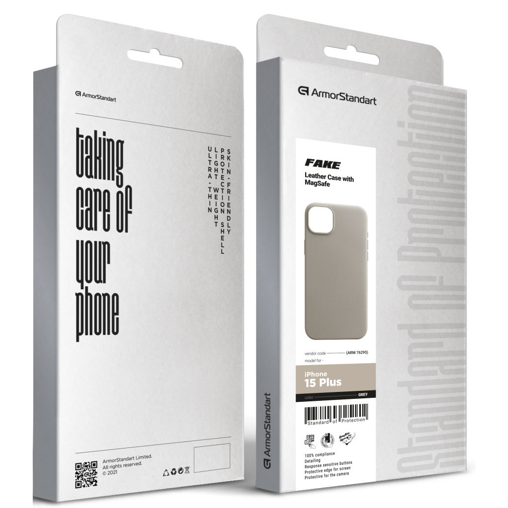 Чохол до мобільного телефона Armorstandart FAKE Leather Case Apple iPhone 15 Plus Grey (ARM76295) - зображення 5