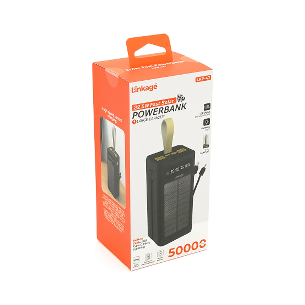 Батарея універсальна Linkage 50000mAh, Solar, 22.5W, cables Туре-С+Lighting, Black (LKP-47) - зображення 5