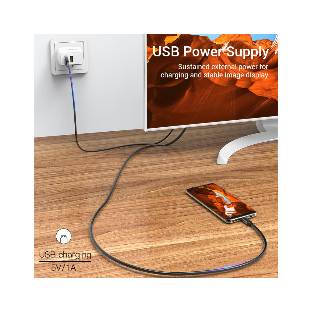 Кабель мультимедійний USB-C to HDMI M 1.5m V2.0 4K60Hz USB power supply black Vention (CGTBG) - зображення 9