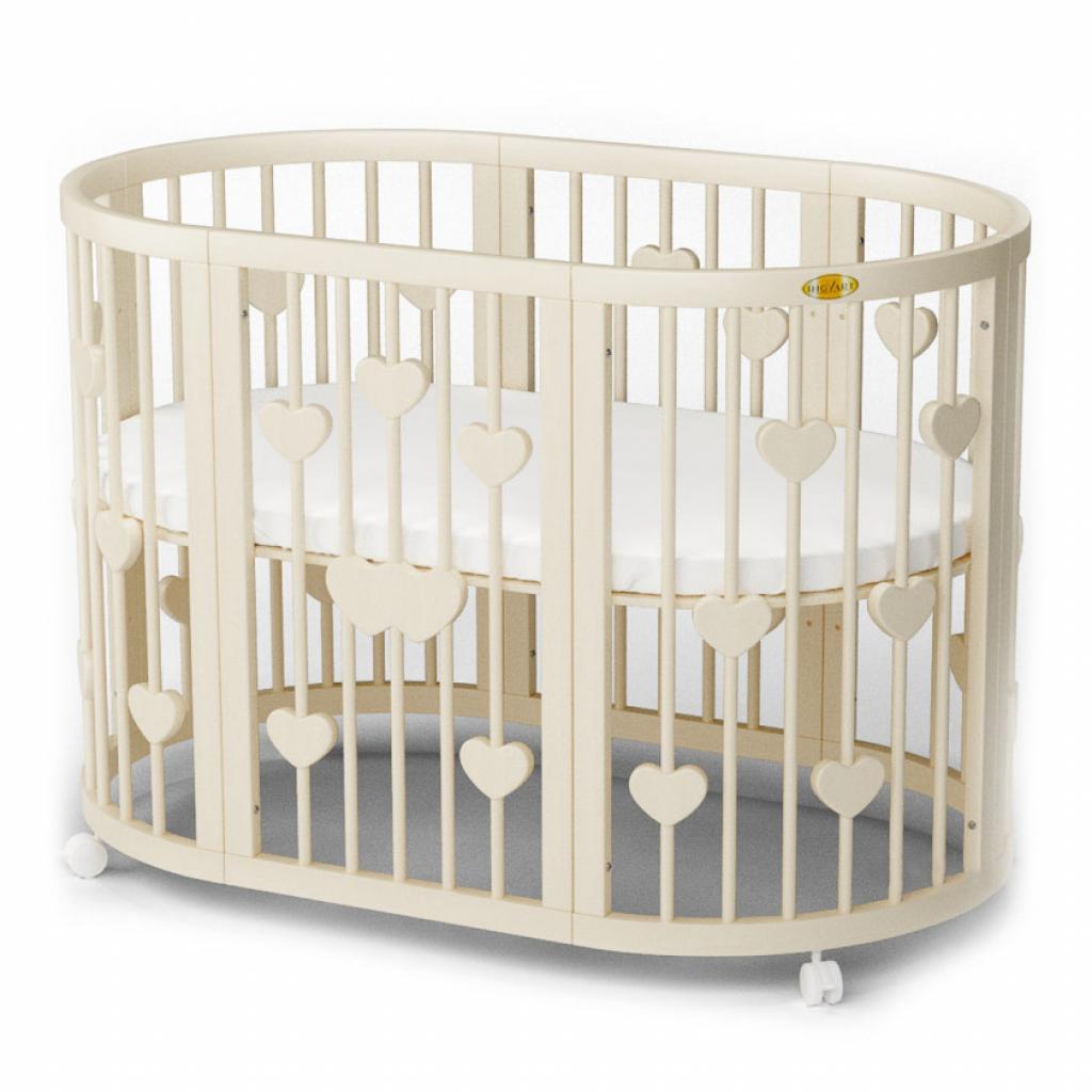 Ліжечко Ingvart SMART BED ROUND з сердечками сл. кістка (1341015) - зображення 1