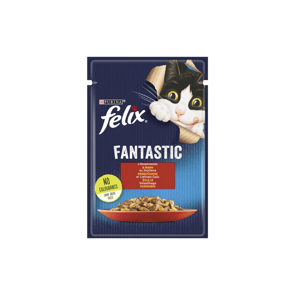 Вологий корм для кішок Purina Felix Fantastic з яловичиною в желе 85 г (7613039838624) - зображення 1