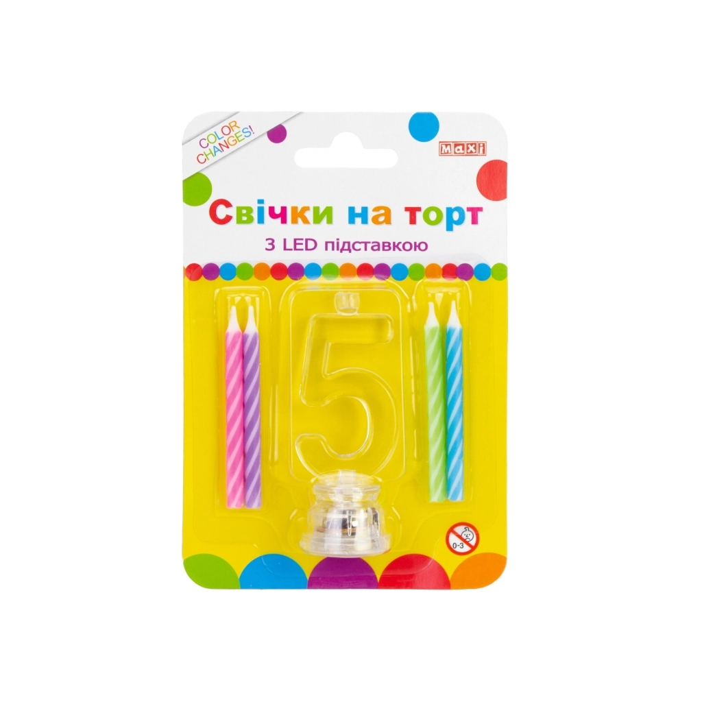 Свічка Maxi 4 шт. на торт з LED підставкою "5", що світиться (MX701007-5) - зображення 1