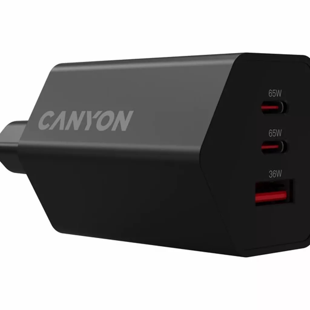 Зарядний пристрій Canyon HEXAGON 65 GaN 65W 2xPD 1xQC EU Black (CND-CHAHEX65B) - зображення 5