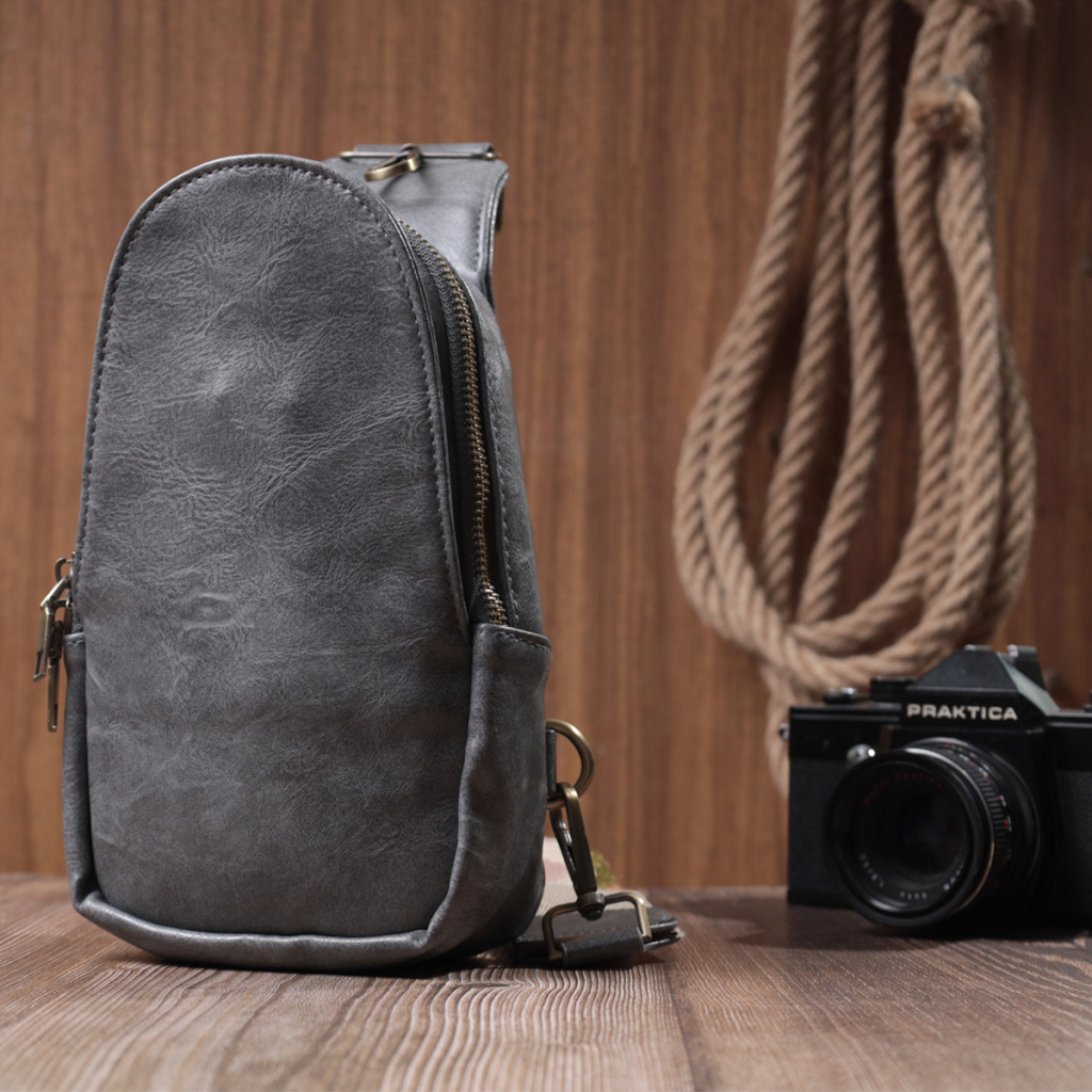 Сумка Vintage Через плече з екошкіри Сіра (22792) - зображення 9