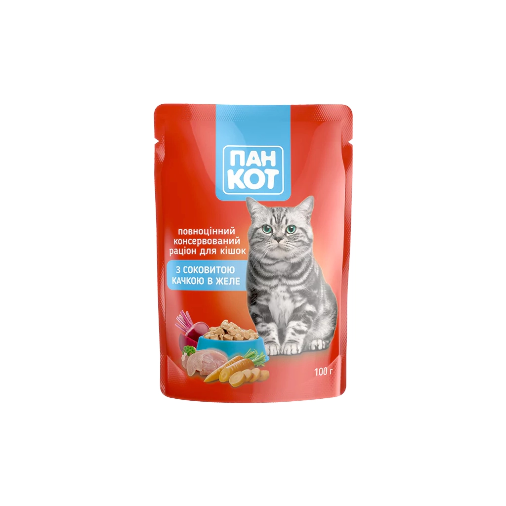 Вологий корм для кішок Пан Кот качка в желе 100 г (4820111140992) - зображення 1