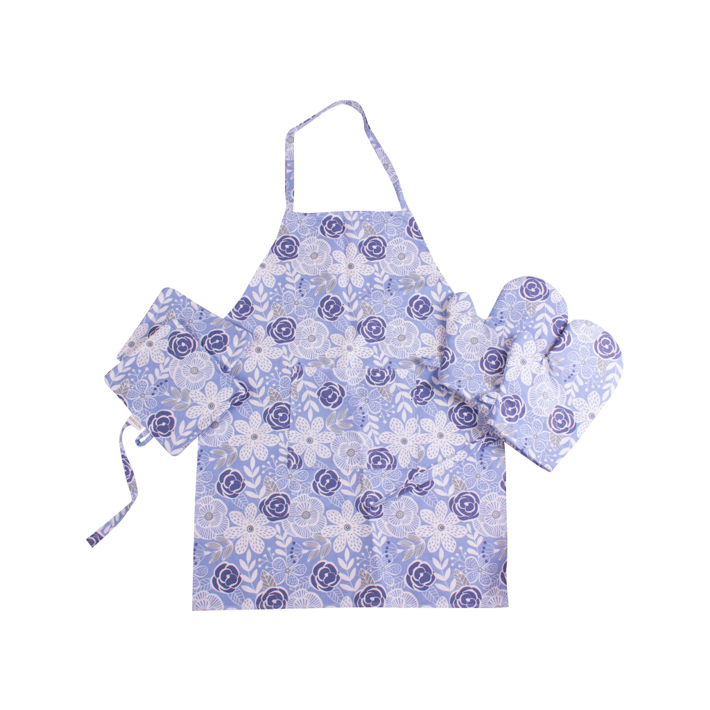 Фартух MirSon Набір №203 - Blue flowers дві прихватки + дві рукавички-прихватки + фартух (2200006753889) - зображення 1