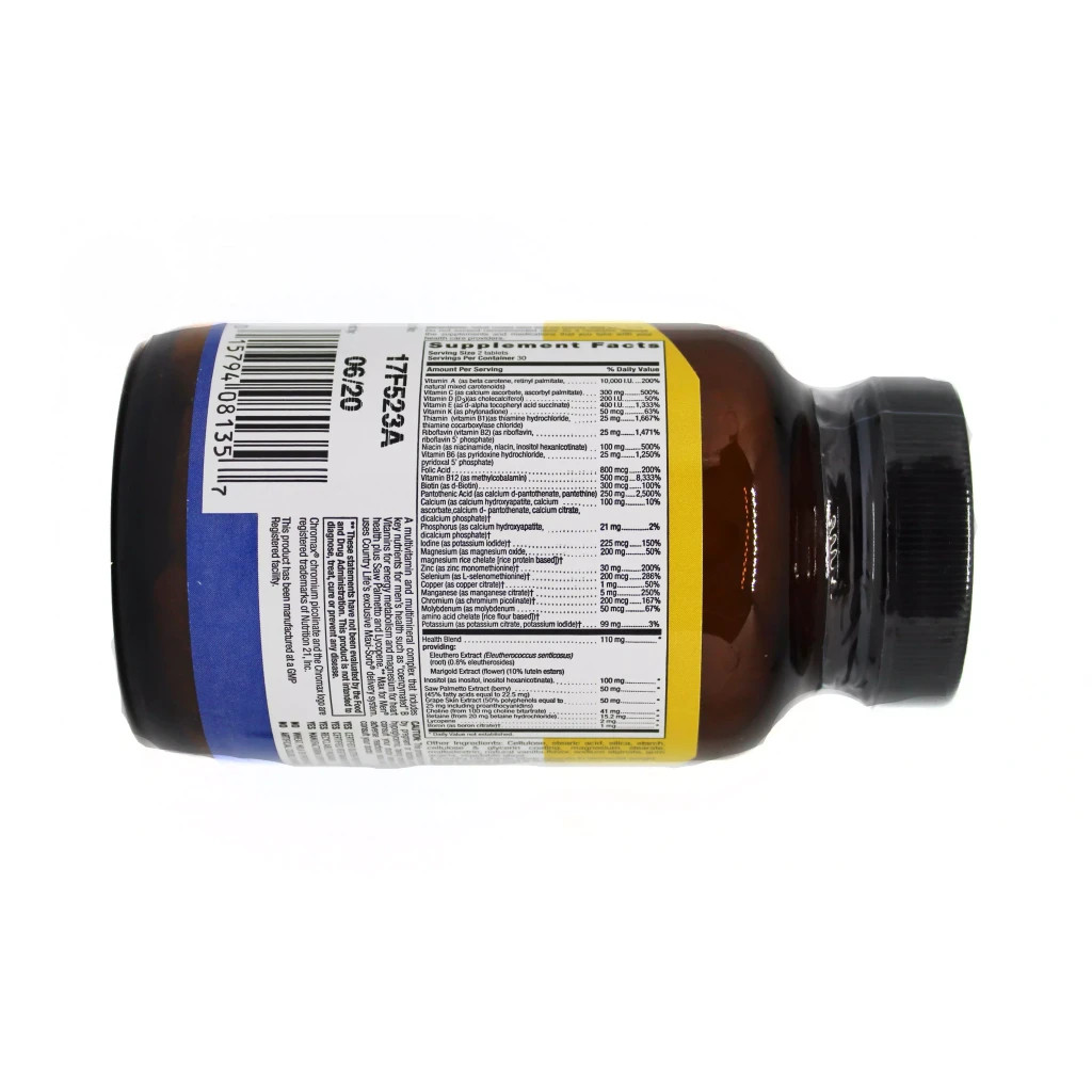 Мультивітамін Country Life Мультивітаміни і Мінерали для Чоловіків, Max for Men, 60 таб (CLF8135) - зображення 2