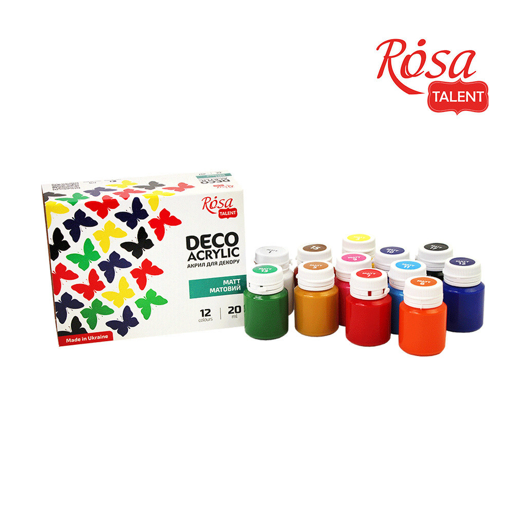 Акрилові фарби Rosa для декору матові 12 кол по 20 мл (4823098511717) - зображення 2