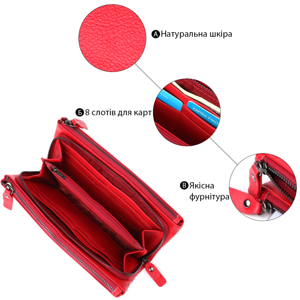 Гаманець ST Leather Шкіряний на три відділення Червоний (23109) - зображення 4