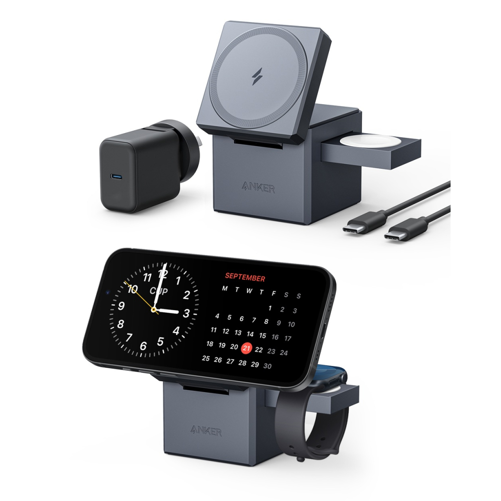 Зарядний пристрій Anker MagGo Wireless Charging Station 15W 3-in-1 Cube Black (Y1811G11) - зображення 2