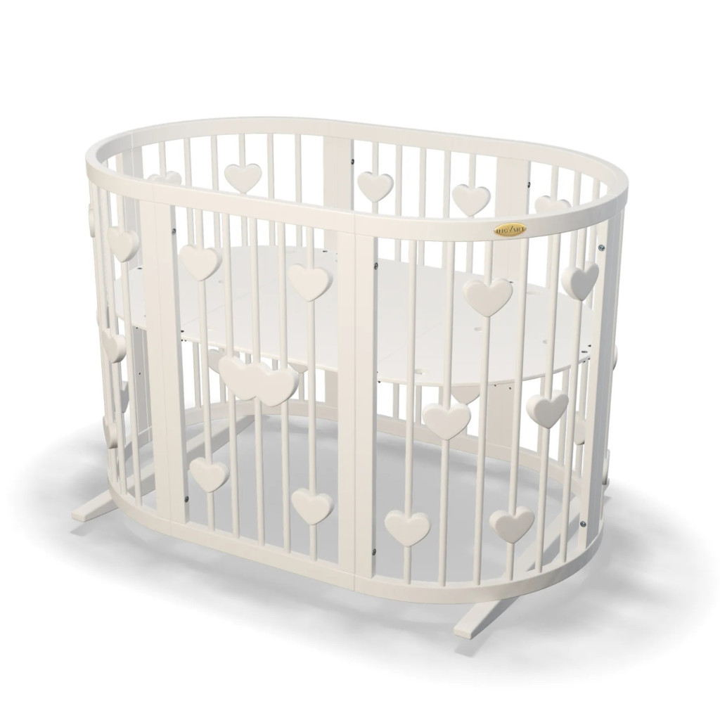 Ліжечко Ingvart трансформер Smart Bed Oval (60х72, 60х120, 60х168 см) молочне з декором "Серця" (1249001) - зображення 1