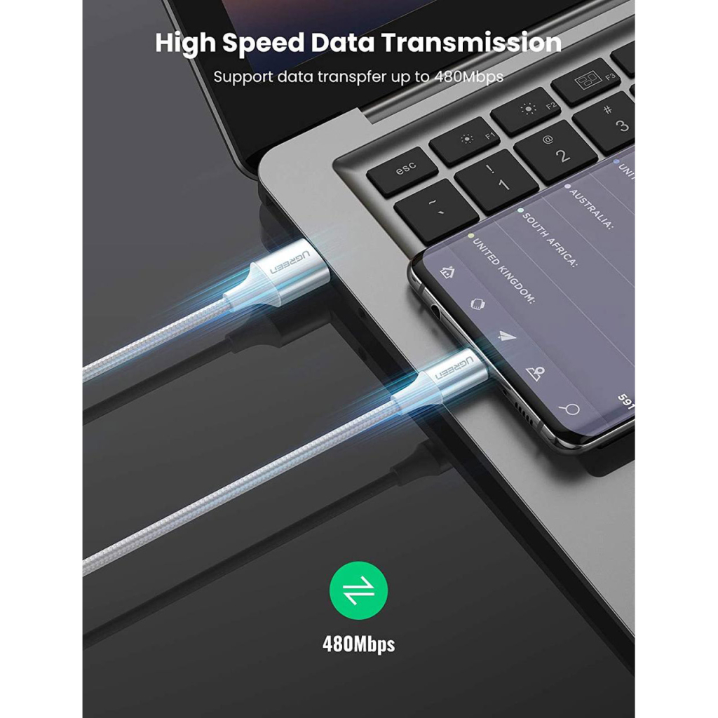 Дата кабель USB 2.0 AM to USB-C 0.5m 3A US288 white Ugreen (60130) - зображення 4