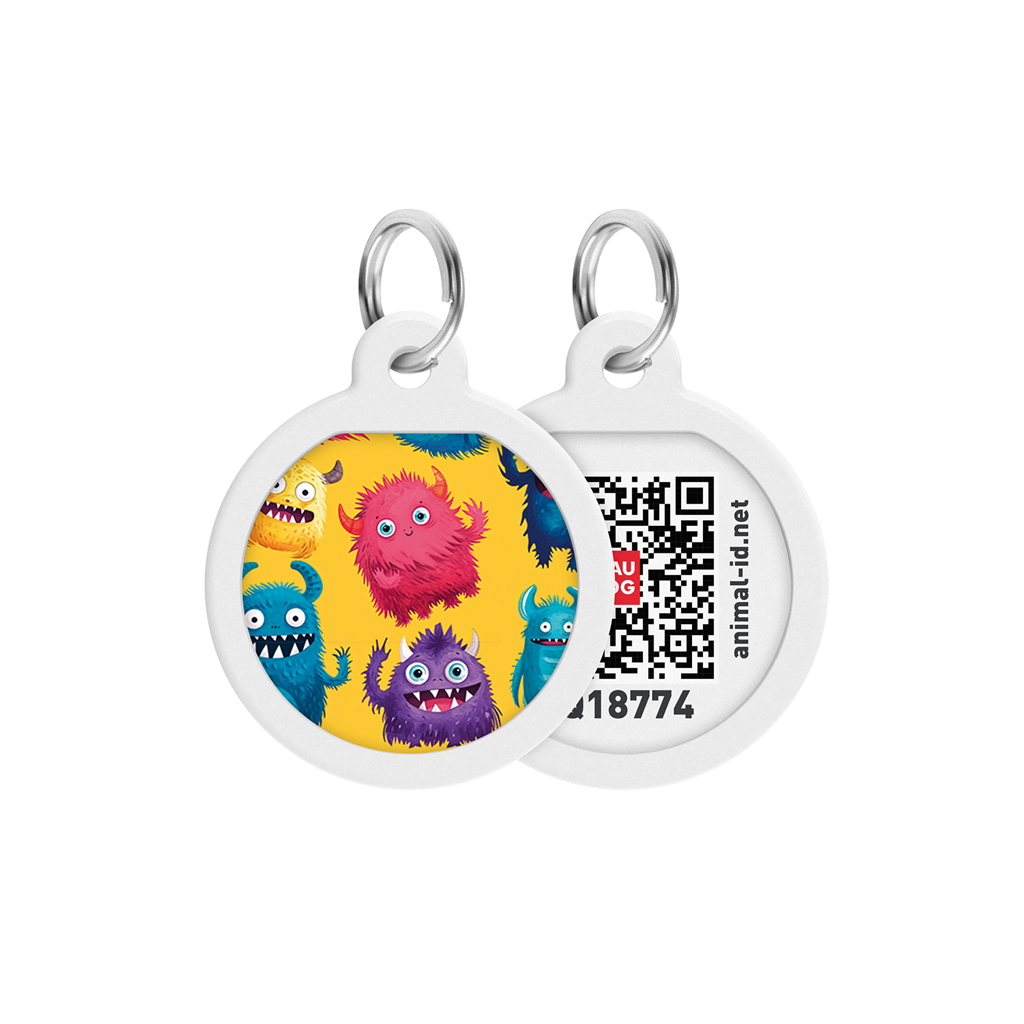 Адресник для тварин WAUDOG Smart ID з QR паспортом "Мохнаті монстри", коло 25 мм (225-4050) - зображення 1