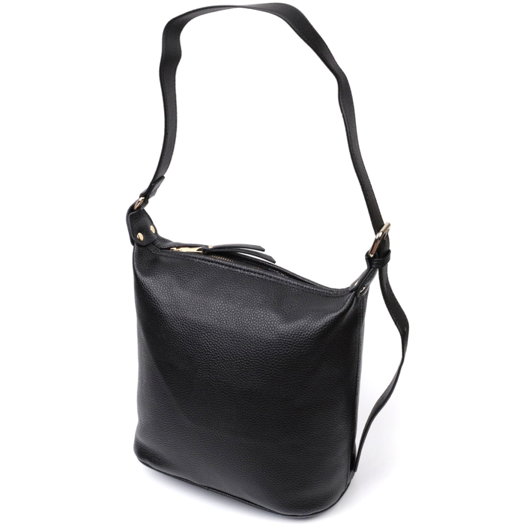 Сумка Vintage Містка Жіноча з однією довгою ручкою з натуральної шкіри Чорна (22305) - зображення 2