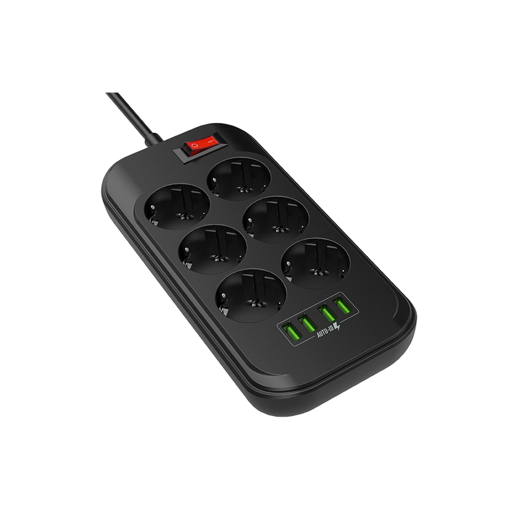 Мережевий фільтр живлення ColorWay CW-CHE64B, 6 розеток/4USB Black (CW-CHE64B) - зображення 3