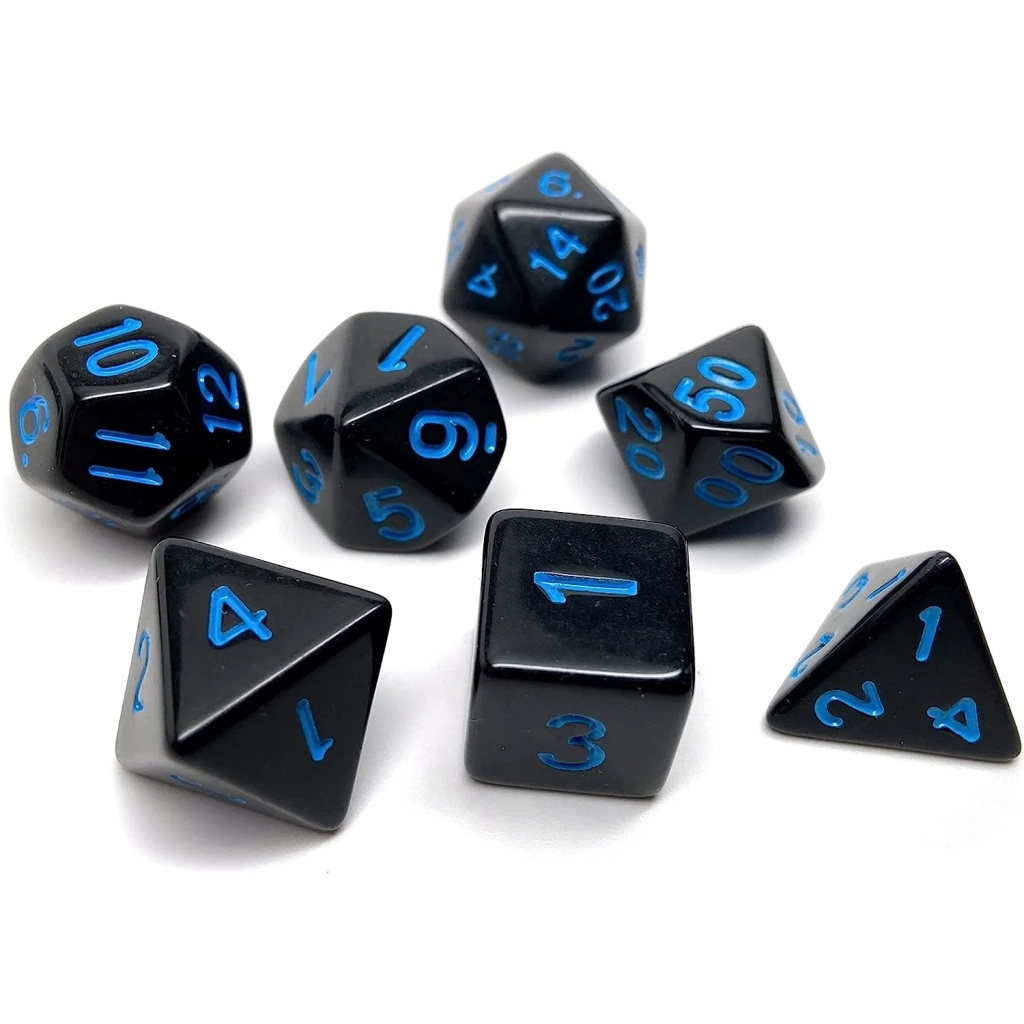 Набір кубиків для настільних ігор Games 7 Days Opaque 7 Dice Set - Black (w-blue) (g7dopaq12) - изображение 2