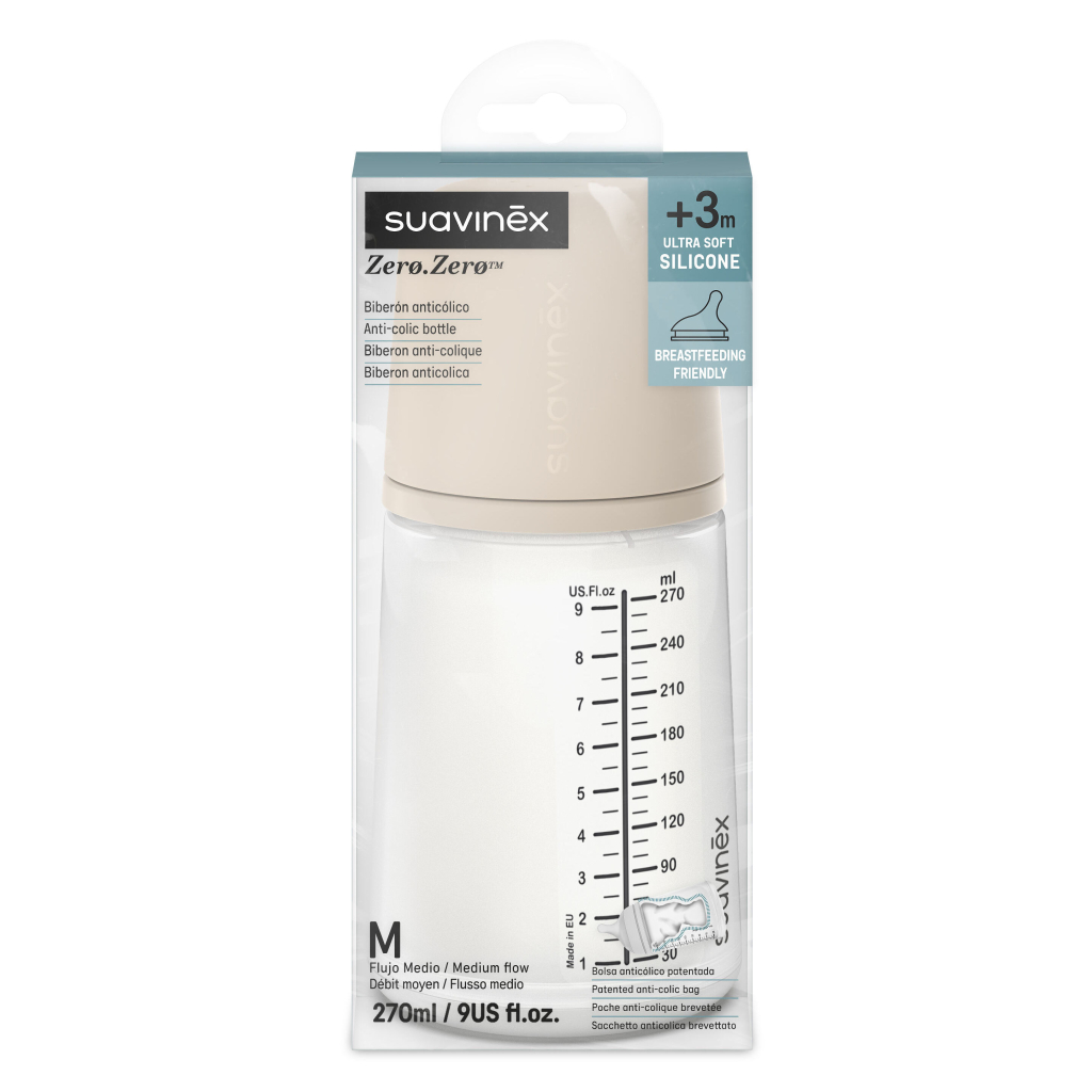Пляшечка для годування Suavinex Zero. Zero Beige 270 мл, середній потік (308419) - зображення 3