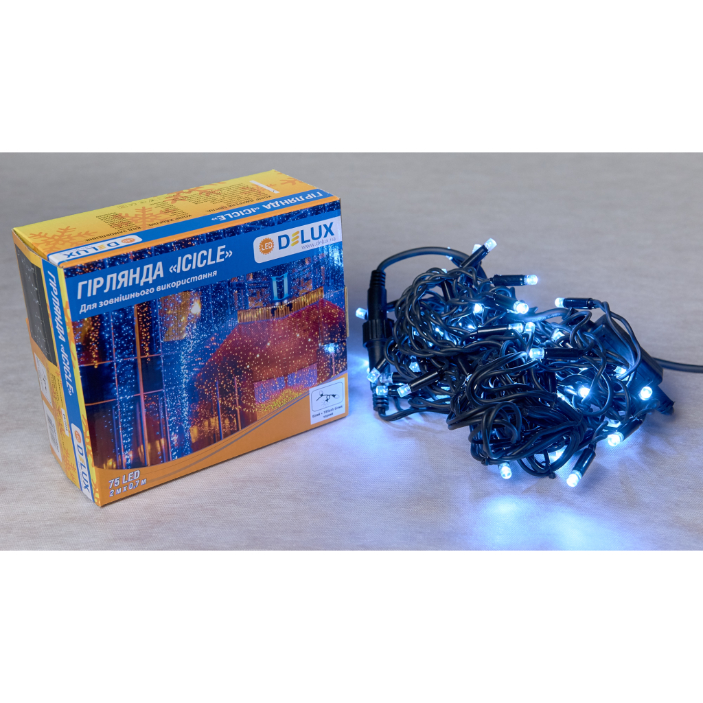 Гірлянда Delux Icicle 75LED 2x0.7m 18 flash білий/чорний IP44 EN (90012952) - зображення 1