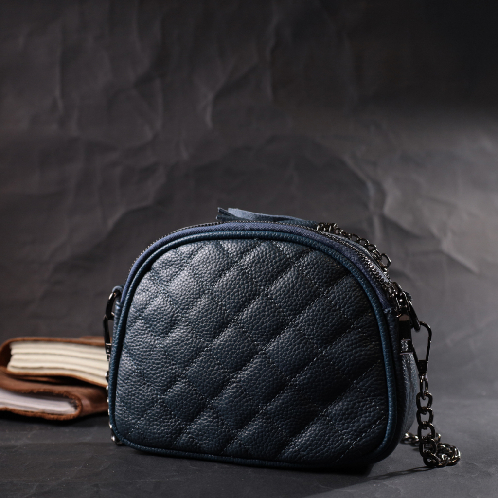 Сумка Vintage Жіноча стьобана з м'якої натуральної шкіри Синя (22327) - зображення 8