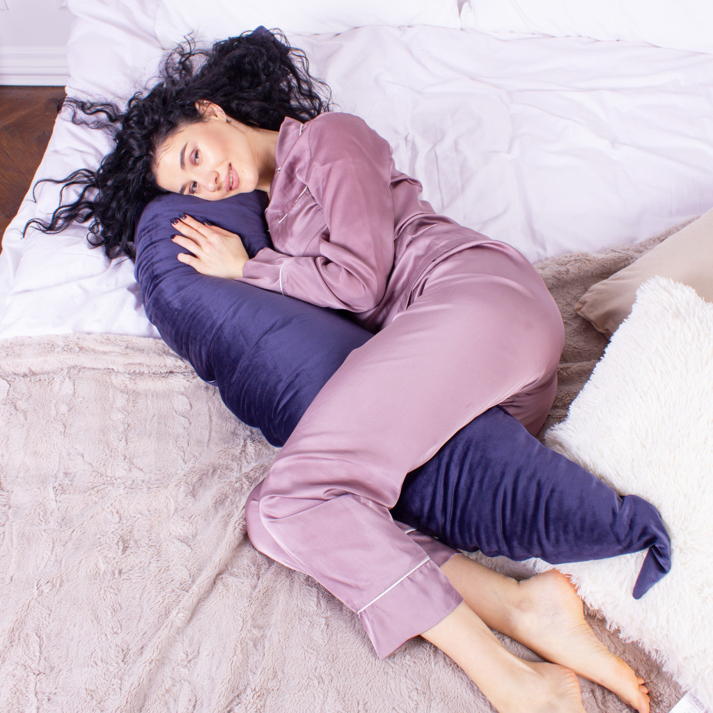 Подушка MirSon для вагітних та годування №8304 Velvet Line 28-0006 Navy blue Велюр 30х170х20 см (2200006200291) - изображение 5