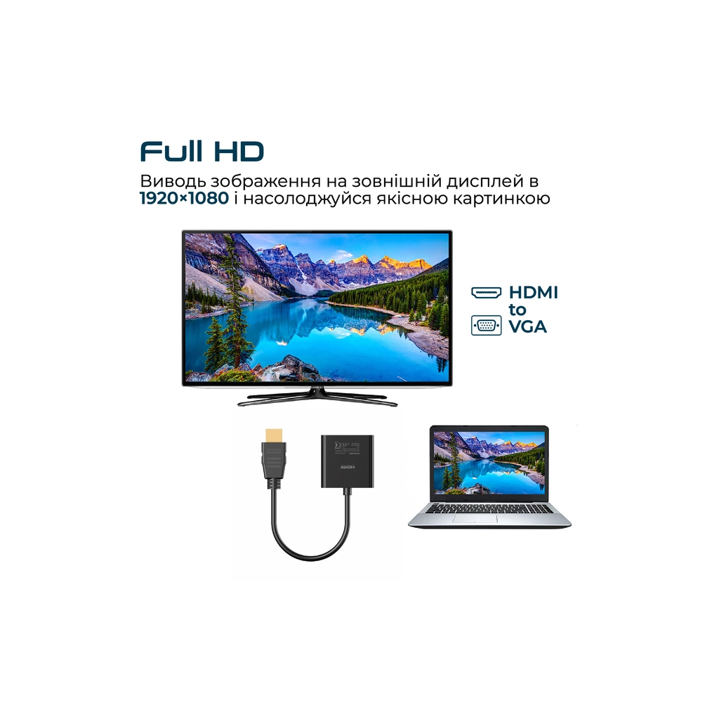 Перехідник HDMI to VGA black Promate (prolink-h2v.black) - зображення 3