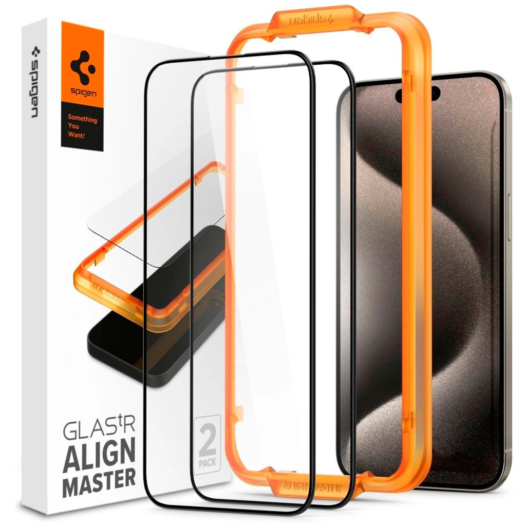 Скло захисне Spigen Apple iPhone 15 Plus Glas.tR AlignMaster FC Black (2P) (AGL06886) - зображення 1
