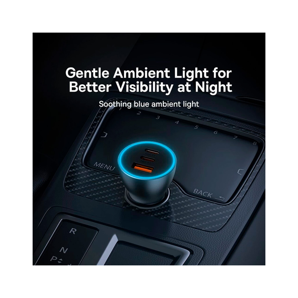 Зарядний пристрій Baseus Golden Contactor Pro GaN Fast Charging Car Charger U+2C 65W Lunar Gray (C00035202841-00) - зображення 7