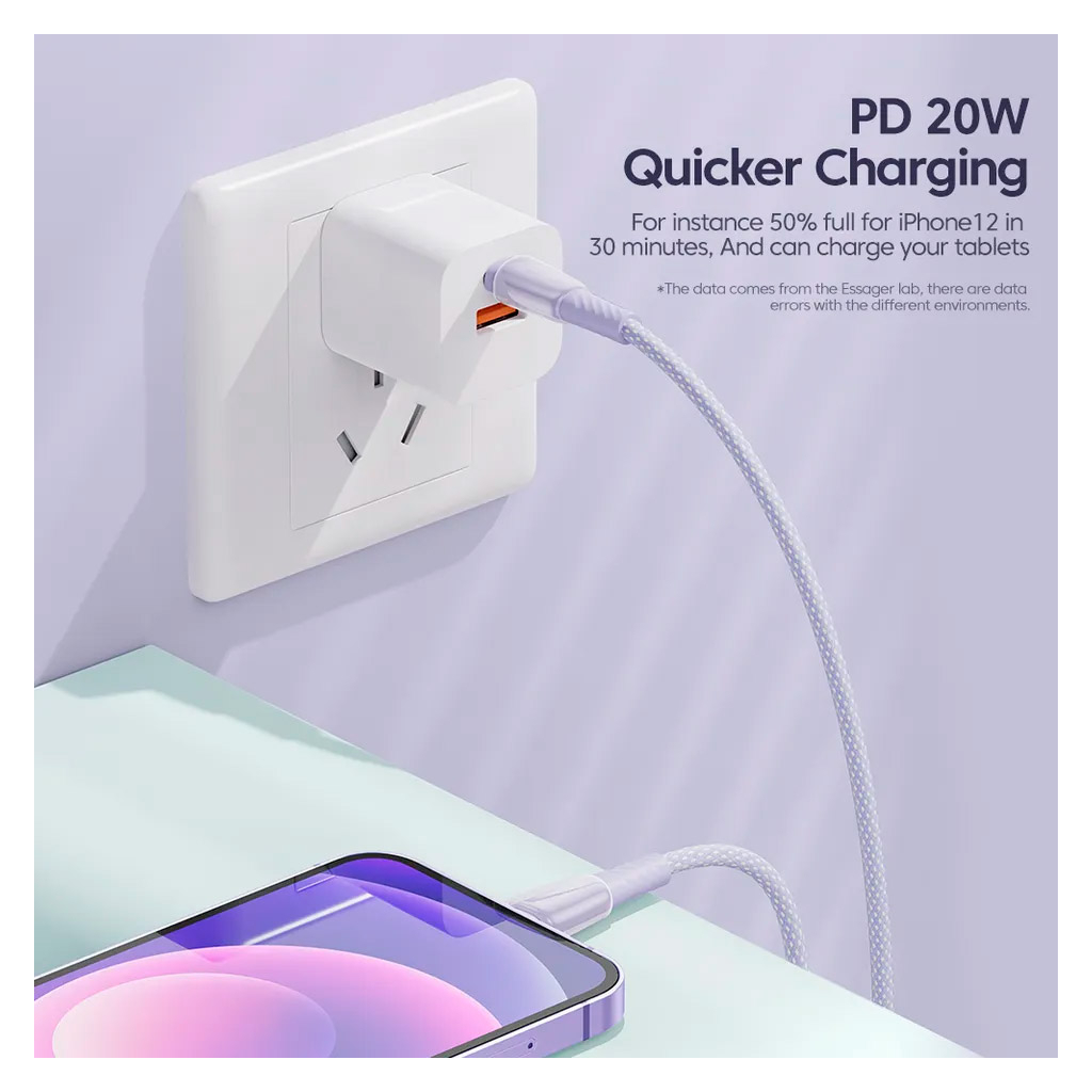 Дата кабель USB-C to Lightning 1.0m 3A purple Essager (EXCTL-CH05) - зображення 2