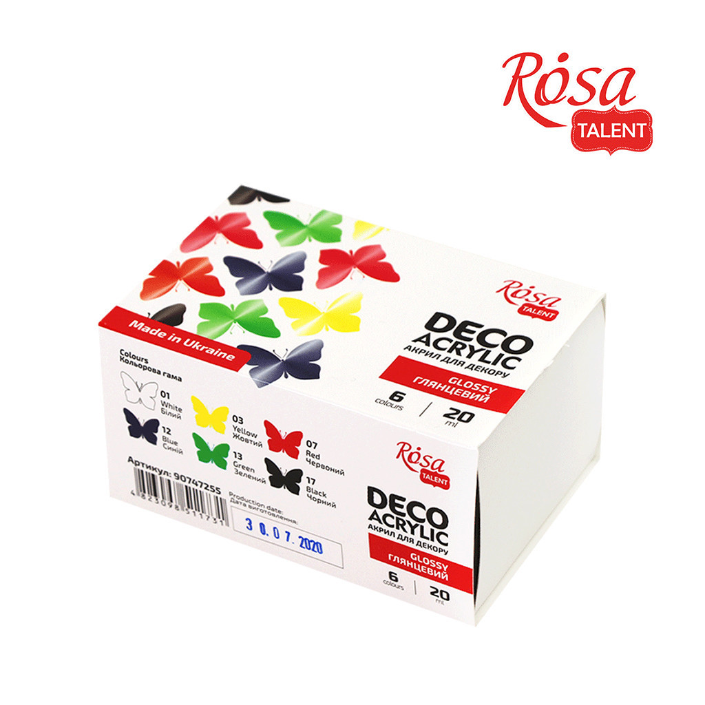 Акрилові фарби Rosa для декору глянсові 6 кол по 20 мл (4823098511731) - зображення 1
