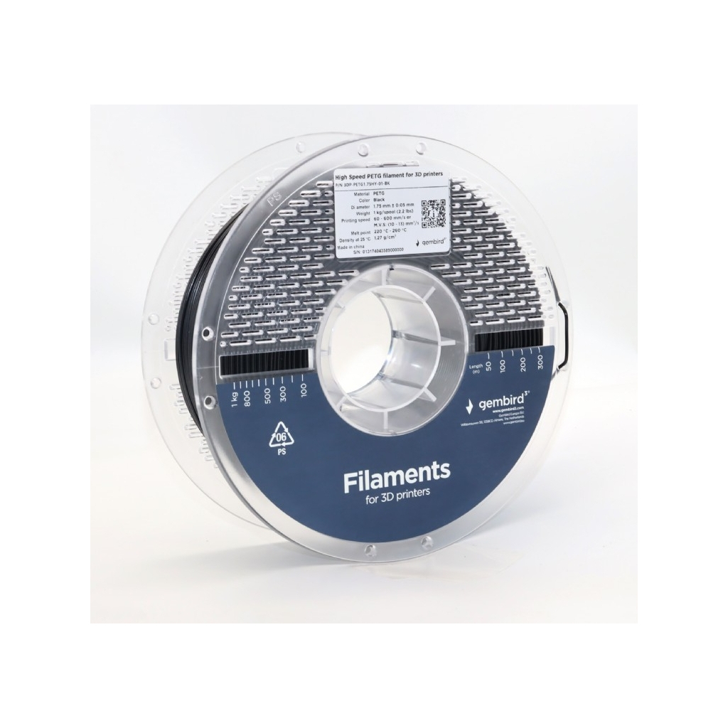 Пластик для 3D-принтера Gembird PETG High Speed, 1.75 мм, 1 кг, black (3DP-PETG1.75HY-01-BK) - изображение 2